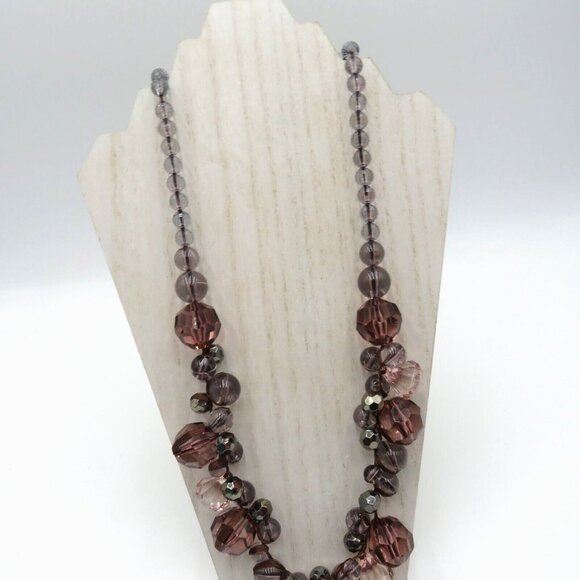 Mark Avon Necklace 32" Purple Gray Faceted Cluster Beads Ribbon Rose Gold Tone - Picture 3 of 7